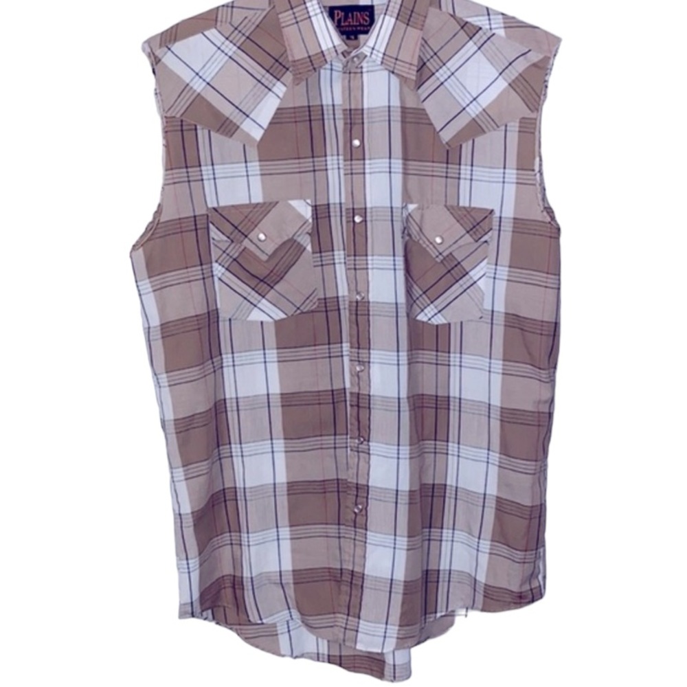 Sleeveless Plains Western Pearl Button Down Shirt